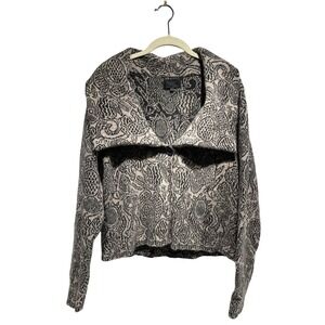 Sweater Knit Jacket Shawl Collar Button Front Geometric Print Made in Italy L